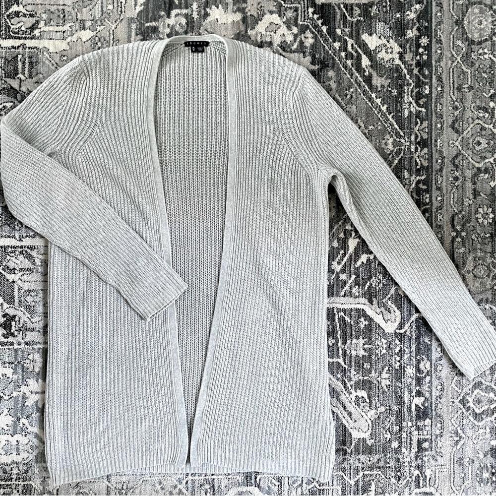 Theory Light Gray Ribbed Cardigan